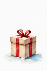 Obraz premium watercolor christmas box sits alone snowy white background