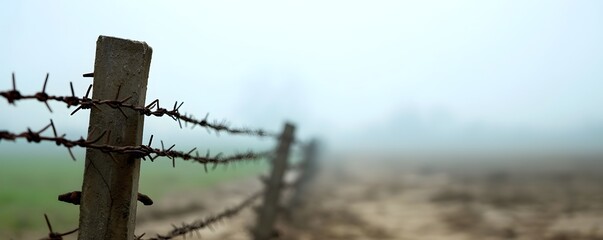 Resilient Trench Amidst Smoke and Barbed Wire - A Misty Wartime Atmosphere Capturing the Struggle Against Destruction