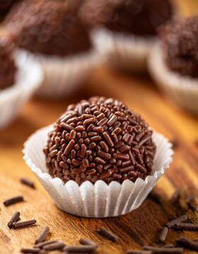 Traditional Brazilian dessert, brigadeiro. Tasty and sweet food. Delicious treat.