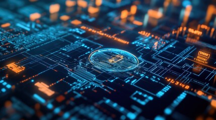 Futuristic fintech technology with cryptocurrency and virtual payments