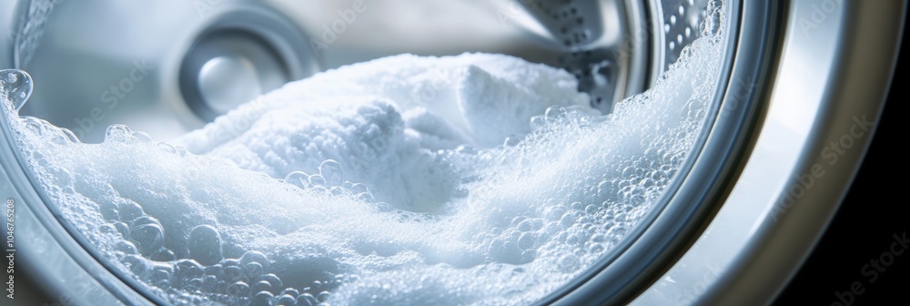 Poster a washing machine drum is filled with clean, fluffy white towels, ready to be dried after a refreshi