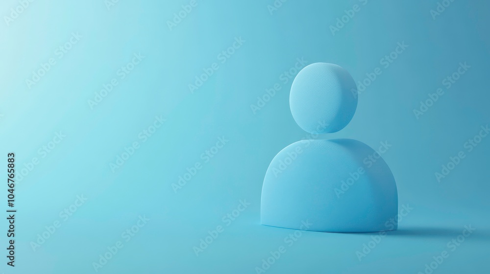 Poster a 3d rendered blue icon representing a person stands in front of a light blue background, with copy 