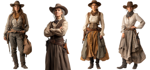 Four confident women in western attire standing together transparent background