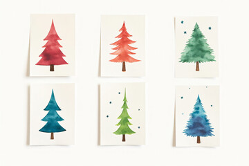 Obraz premium colorful watercolor trees cards posters festive holiday season greeting