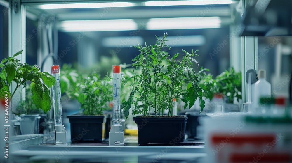 Poster a high-tech lab focusing on advanced crispr applications for agricultural biotechnology, improving c