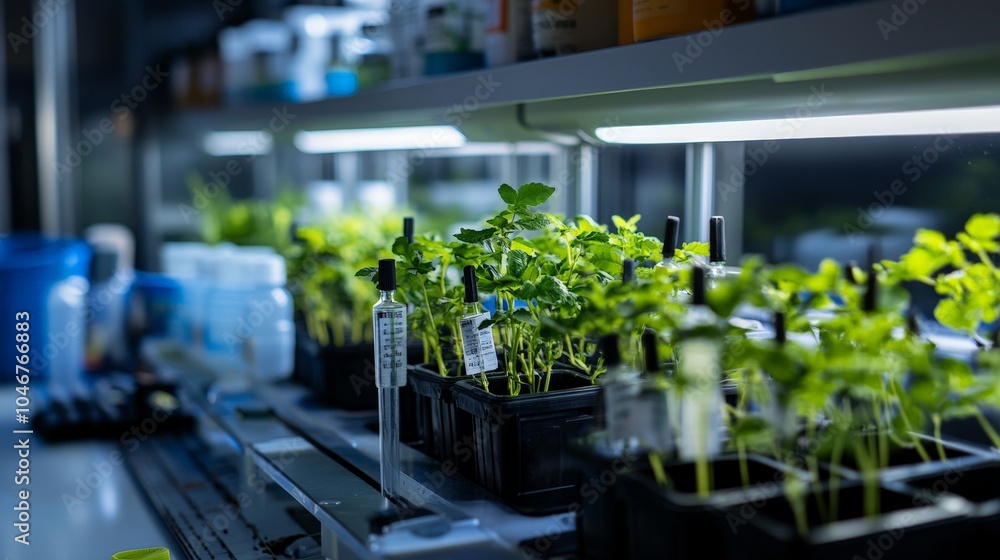 Poster a high-tech lab focusing on advanced crispr applications for agricultural biotechnology, improving c