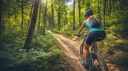 Naklejka premium Adventurous biking trails through lush countryside, with cyclists enjoying the fresh air and beautiful scenery.