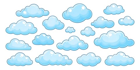 Fototapeta premium Cartoon style clouds set on white background