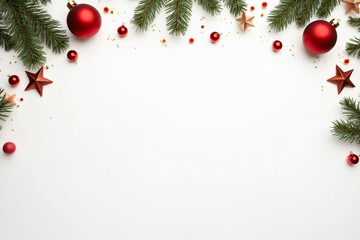 flat christmas decorations festive arrangement white background clean top view style photography setup