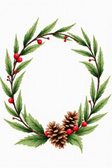 Fototapeta premium fresh watercolor decoration features spruce pine cones red berries festive holiday wreath