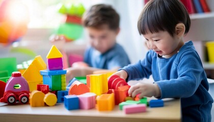 Children playing with toys, symbolizing play, learning, and childhood.