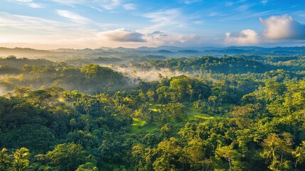 Vast Lush Green Forest Landscape Under a Partly Cloudy Sky