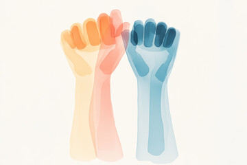 Obraz premium Abstract colorful fists raised, symbolic gesture of strength and unity