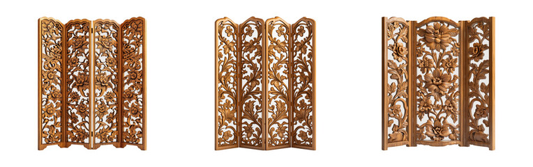 Intricate Wooden Screen on Transparent Background