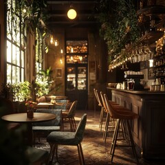 Fototapeta premium Cozy Cafe Interior with 3D Visualization