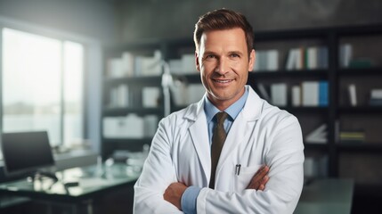 Fototapeta premium a confident male doctor crossing his arms and looking directly at the camera,