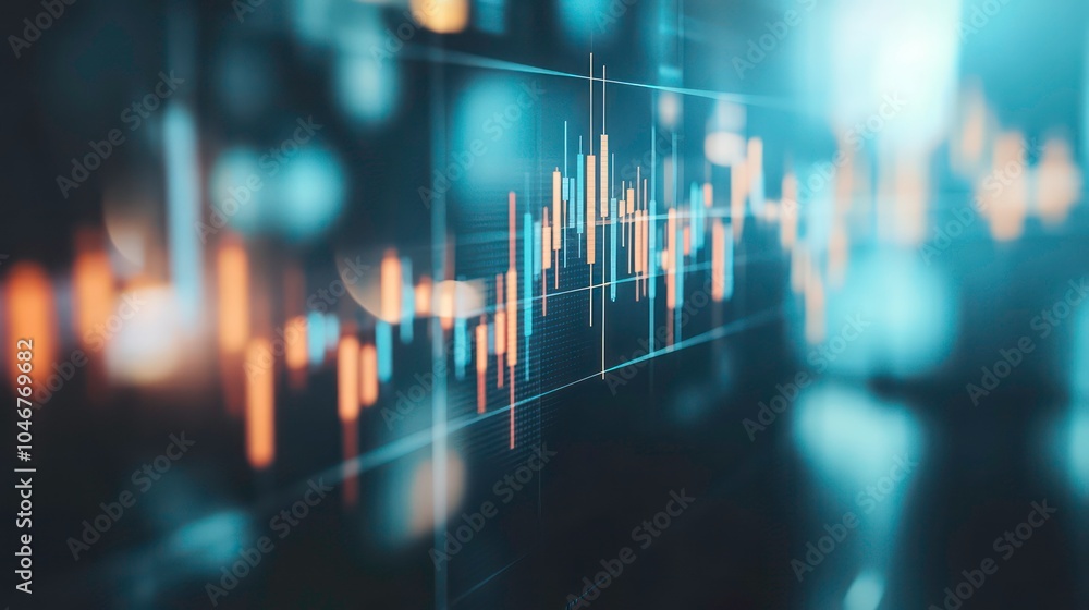 Aufkleber A close-up of a stock market chart on a computer screen with blurred lights in the background.