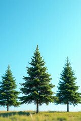 isolated christmas trees stand alone bright blue clear summer sky