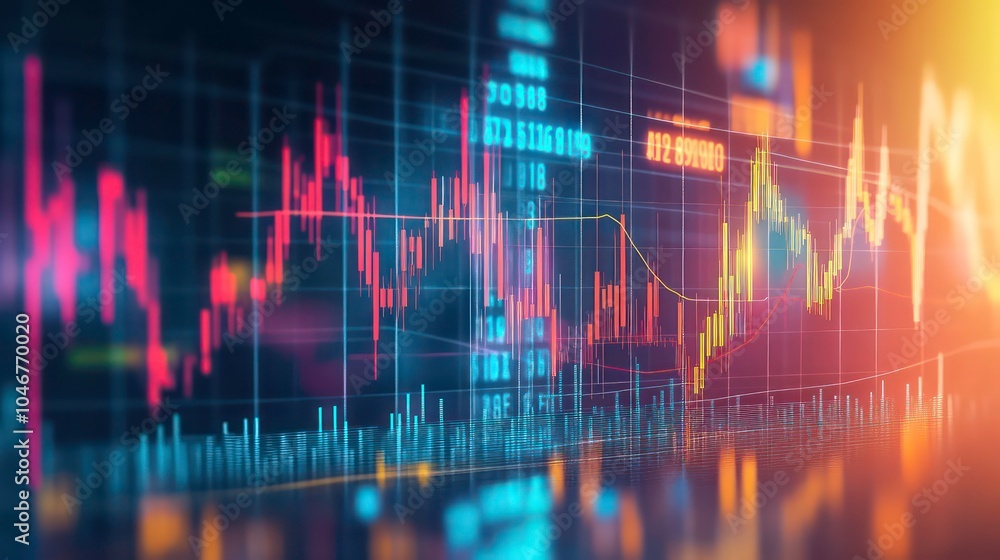 Fototapete abstract stock market chart with lines and numbers showing financial data.