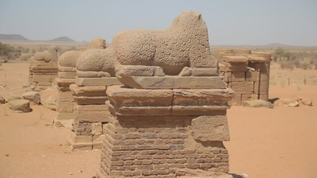 Sudan, Nubia, Naga, rams statues in amun temple rams