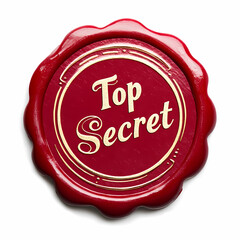 Red wax seal stamp with Top Secret text, confidential document seal