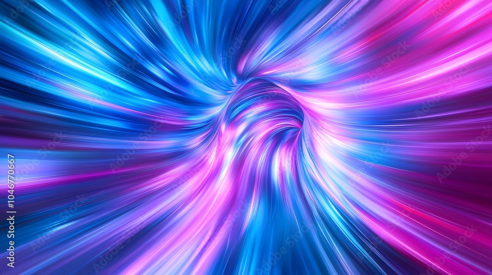 Poster neon light windows moving in to deep space center zoom effect, bright blue and pink. futuristic expl