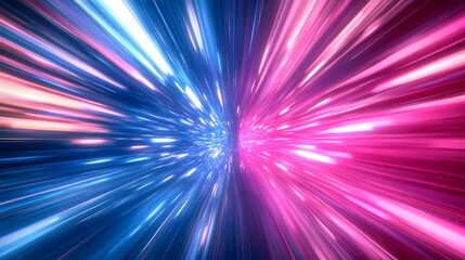 Fototapeta premium Neon light windows moving in to deep space center zoom effect, bright blue and pink. futuristic explosion of colors in the shape of blue windows. Modern futuristic. pattern-like scape. Background