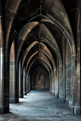 Gothic arches create stunning architectural pathway, showcasing intricate designs and shadows that evoke sense of history and grandeur