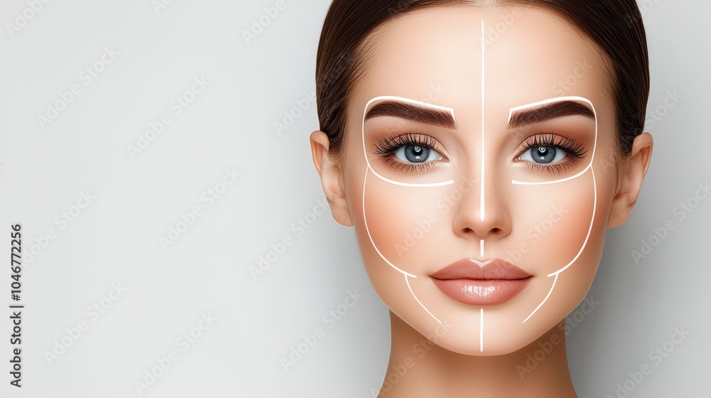 Poster refined and artistic visualization of technique in facial aesthetics. face with carefully adjusted c