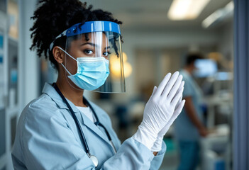 Female Doctor Wearing Face Mask and Gloves