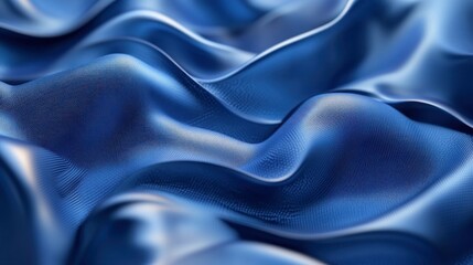Fototapeta premium Elegant Blue Satin Fabric with Soft Waves and Creases