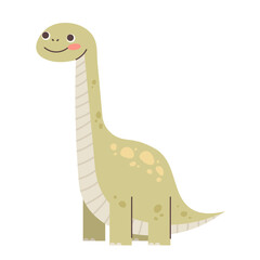 Cute diplodocus on white background. Drawing dinosaur for children. Vector character