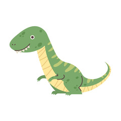 Cute green tyrannosaurus on white background. Drawing dinosaur for children. Vector character © Sonika