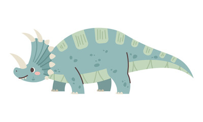 Cute styracosaurus on white background. Drawing dinosaur for children. Vector character