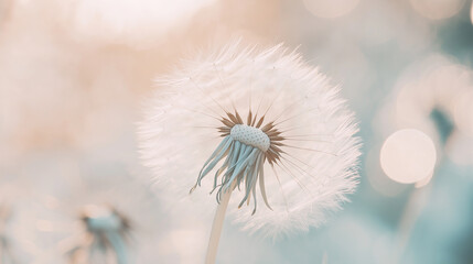 Macro shot of delicate dandelion seeds in soft light, creating a dreamy, ethereal atmosphere.