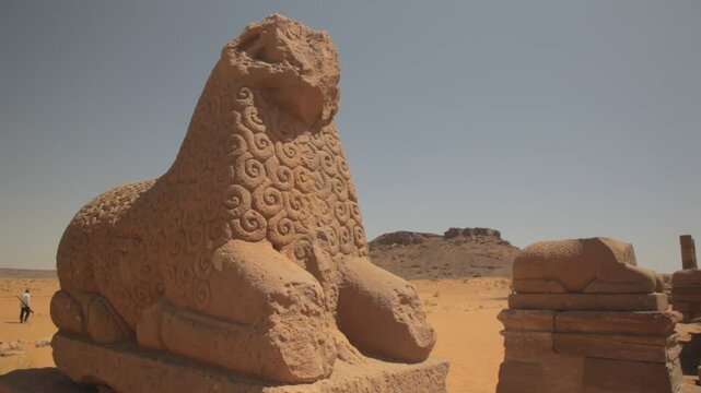 Sudan, Nubia, Naga, rams statues in amun temple rams