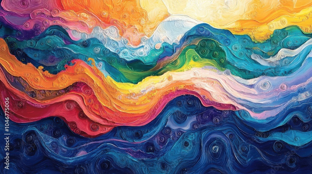 Poster brightly colored waves forming abstract patterns