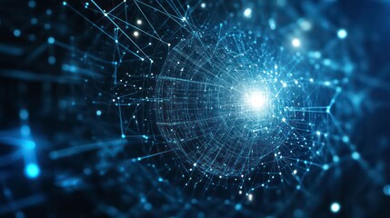 Obraz premium Abstract digital tunnel with glowing lines and points, representing data flow and connectivity.