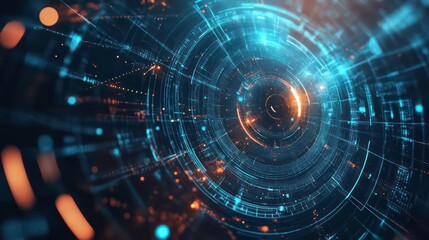 Obraz premium Abstract digital technology background with glowing circles and data.