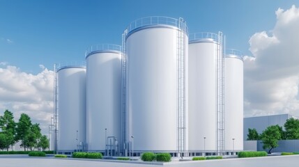 Fototapeta premium Modern industrial storage tanks in a bright sky a detailed look at contemporary bulk storage solutions
