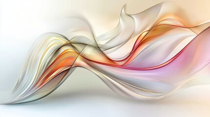 Elegant abstract wave design with soft flowing curves in orange, yellow, and teal colors on a light background, Ai Generation