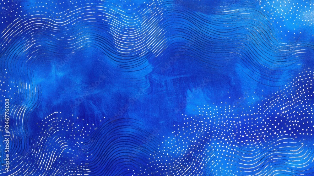 Poster abstract blue waves with dots and lines design