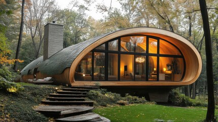 Fototapeta premium Dome house with a unique curved design.