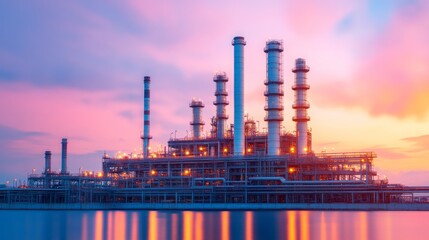 Fototapeta premium Dramatic sunset over a modern industrial complex the beauty of technology and infrastructure in the evening glow