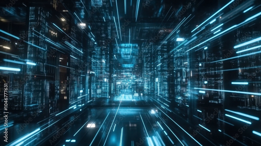 Poster futuristic data stream in a high-tech environment