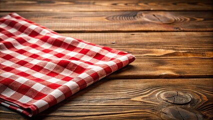 Obraz premium Rustic meal set up with checkered tablecloth on wooden table