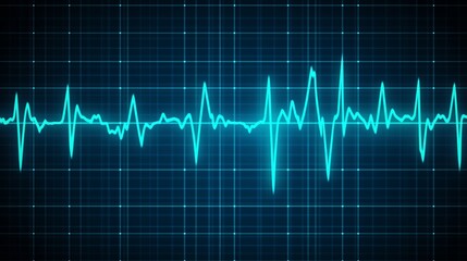 Heartbeat pulse line on a blue grid background, symbolizing medical monitoring