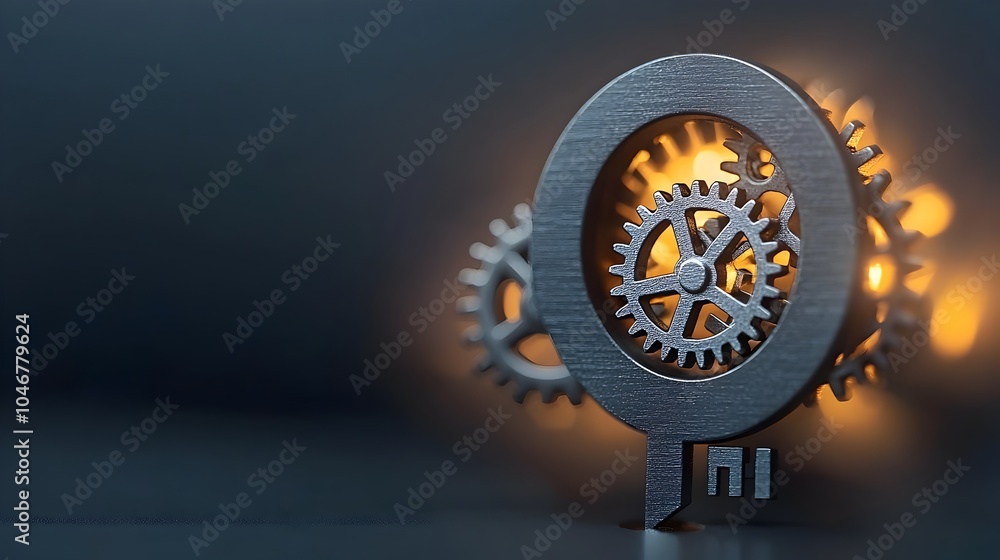 Poster Close up of a keyhole with intricately turning gears glowing softly with a warm bokeh like haze surrounding it