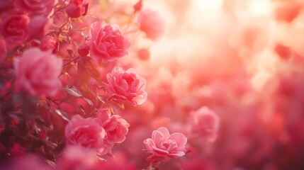 Fototapeta premium Pink roses in soft sunlight bokeh