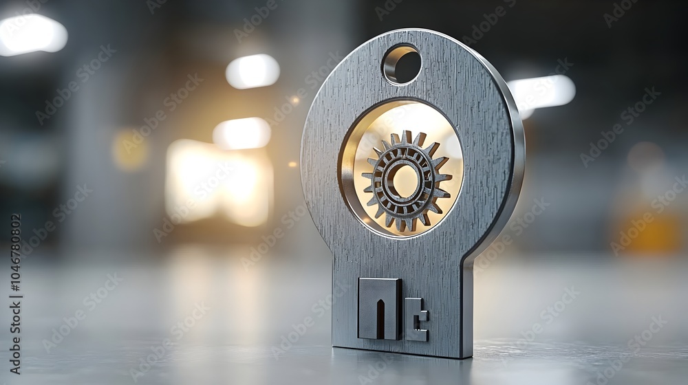 Poster Glowing keyhole with an intricate gear mechanism visible inside surrounded by a soft bokeh glow in the background symbolizing precision and security
